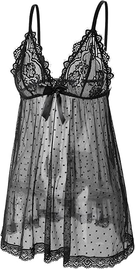 Sexy lingerie Lace Babydoll Chemise, Black, Women's Sleepwear
