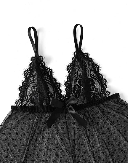Sexy lingerie Lace Babydoll Chemise, Black, Women's Sleepwear