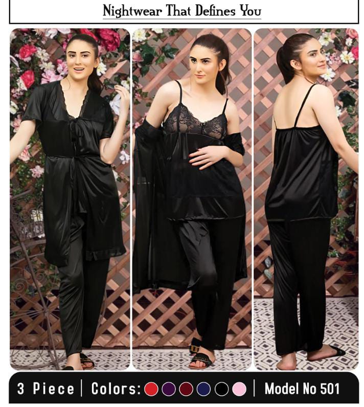 3 PIECE SILK&NET NIGHTWEAR